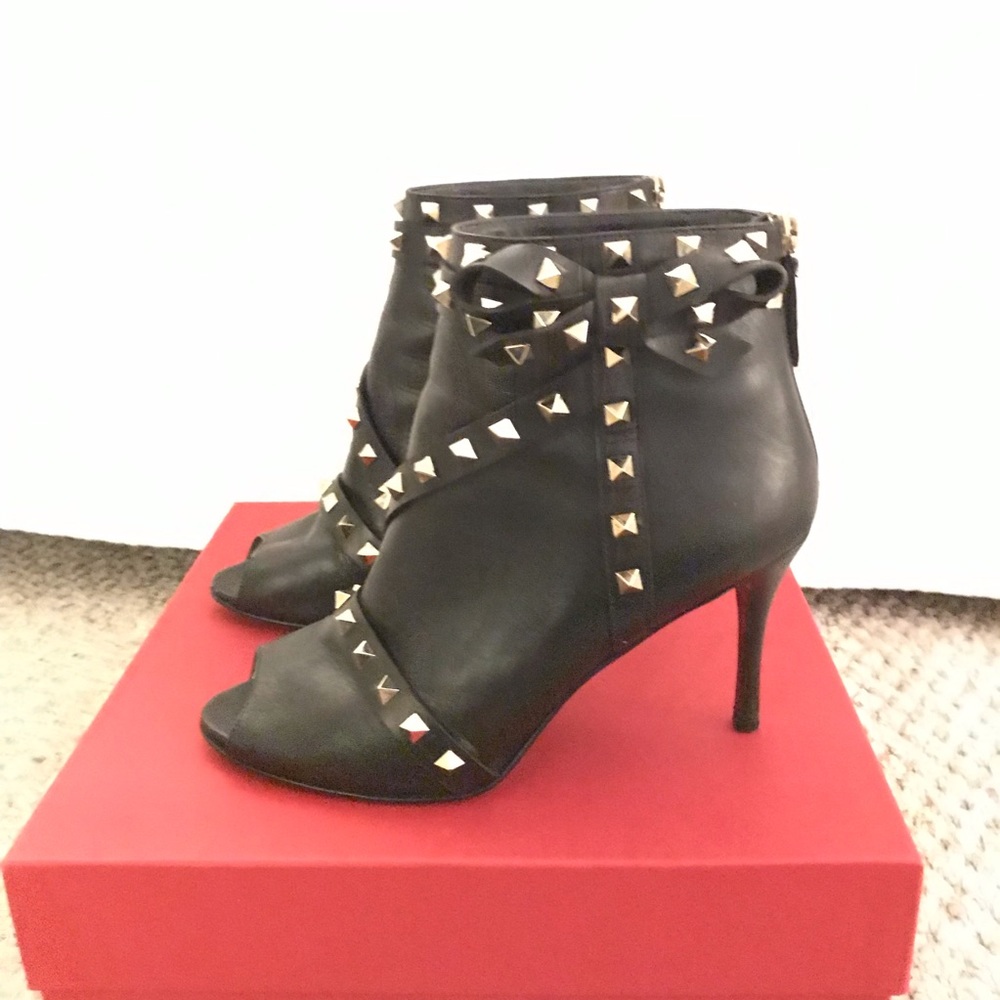 Valentino Rockstud Peep Toe Bootie with bow
